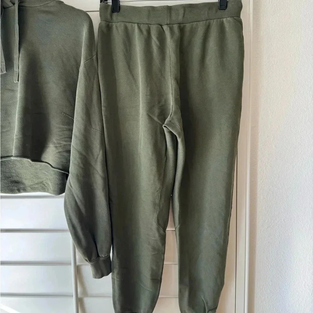 FRAME DENIM EUC Easy Organic Cotton Cropped Hoodie Joggers Set XS Forest Green - Picture 12 of 16